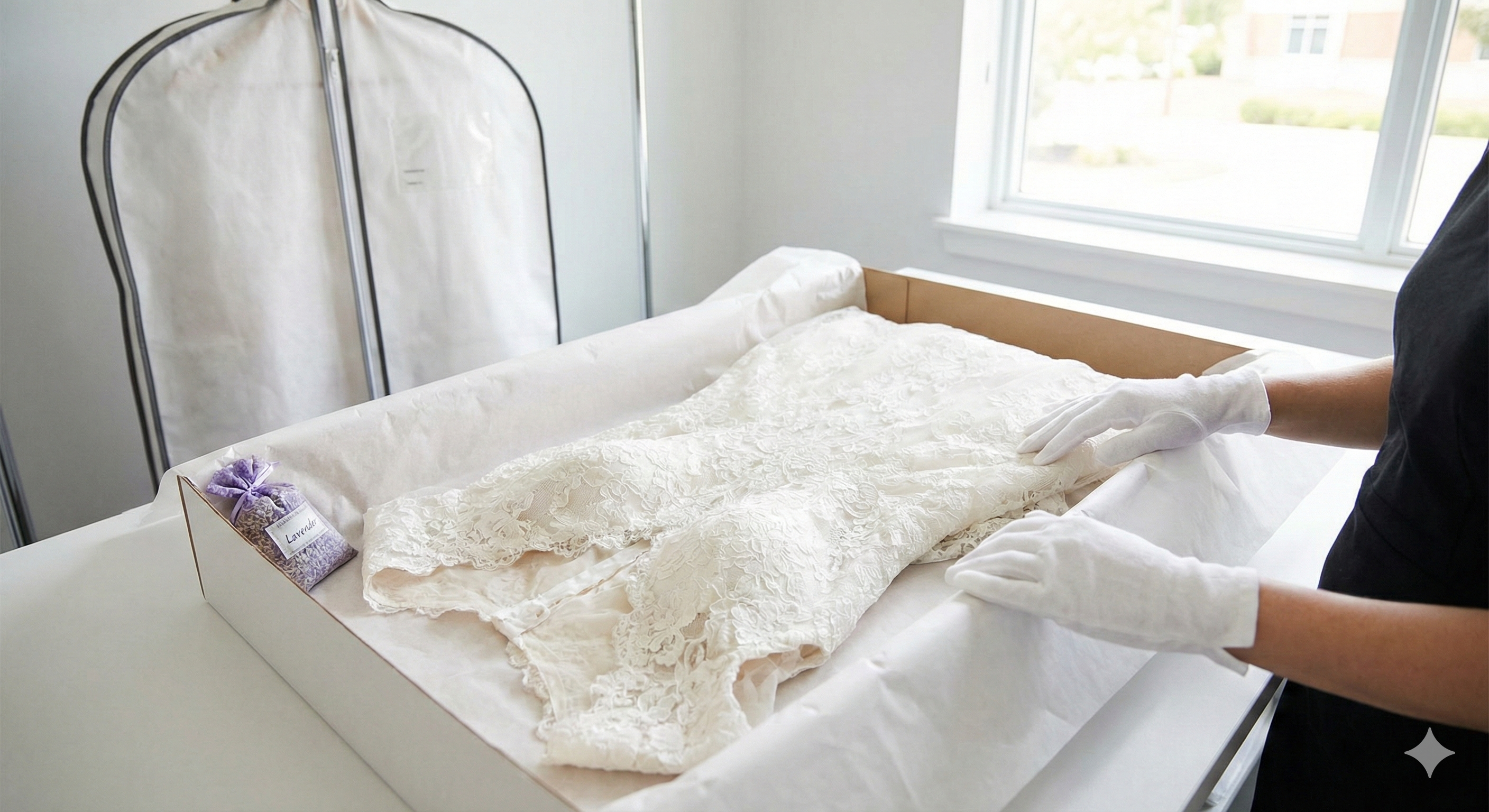 Delicate garment being prepared and protected for premium garment care